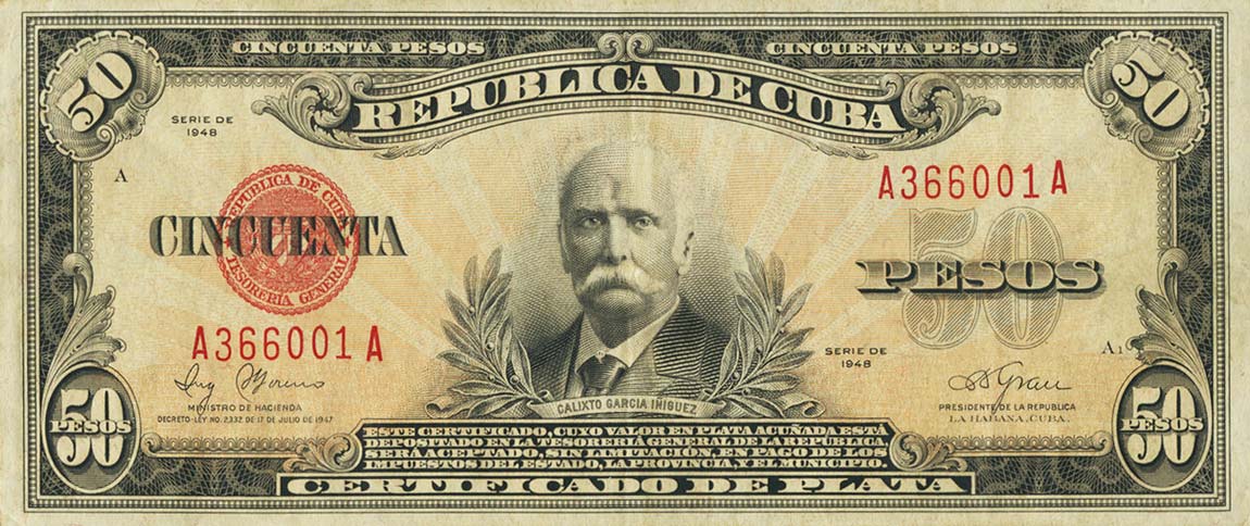 Front of Cuba p73f: 50 Pesos from 1948