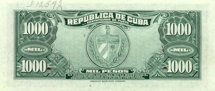 Back of Cuba p76As: 1000 Pesos from 1947