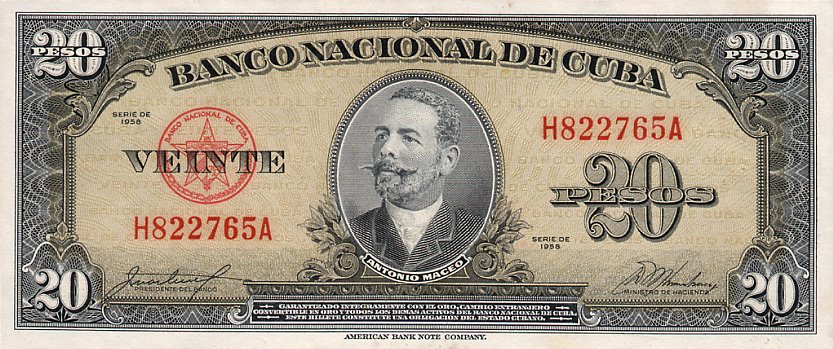 Front of Cuba p80b: 20 Pesos from 1958