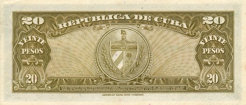 Back of Cuba p80c: 20 Pesos from 1960