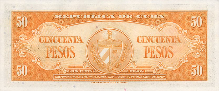 Back of Cuba p81b: 50 Pesos from 1958