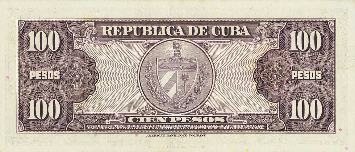 Back of Cuba p82c: 100 Pesos from 1958