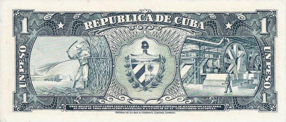 Back of Cuba p87b: 1 Peso from 1957