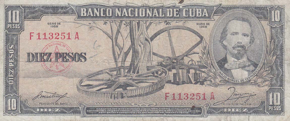 Front of Cuba p88b: 10 Pesos from 1958
