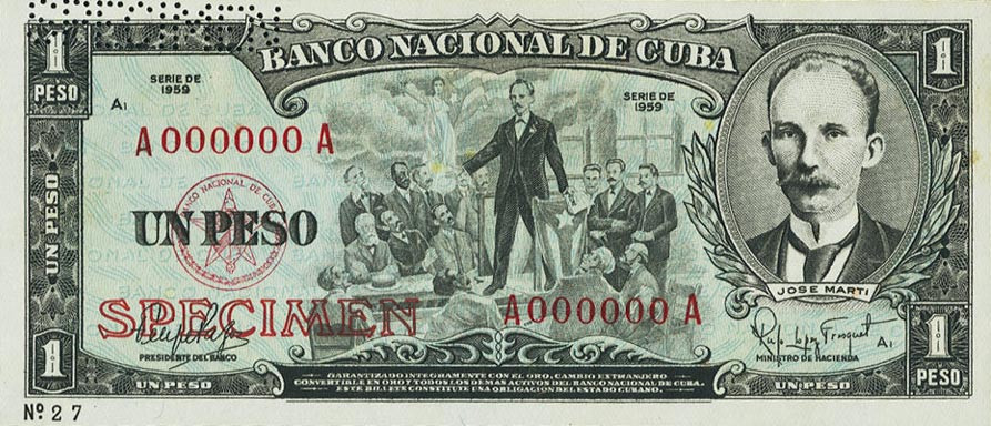 Front of Cuba p90s: 1 Peso from 1959