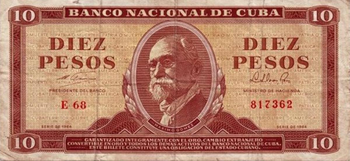 Front of Cuba p96b: 10 Pesos from 1964