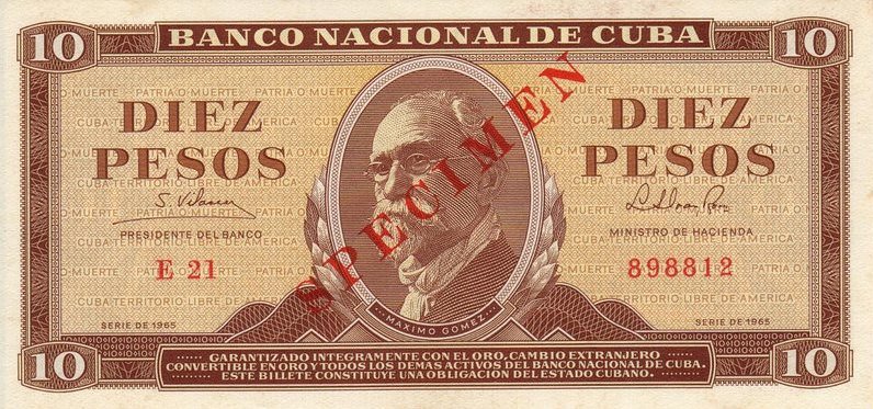 Front of Cuba p96s: 10 Pesos from 1961