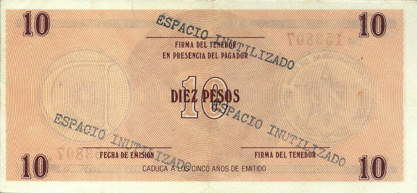 Back of Cuba pFX30: 10 Pesos from 1989