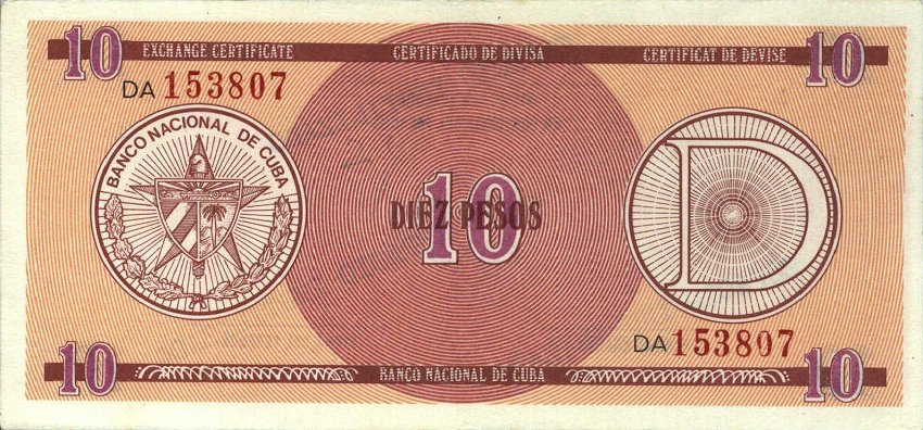 Front of Cuba pFX30: 10 Pesos from 1989