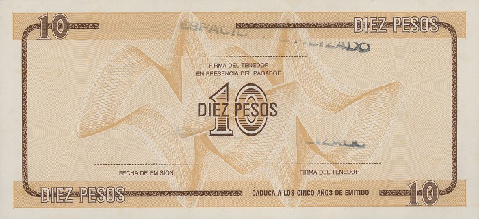 Back of Cuba pFX35: 10 Pesos from 1990