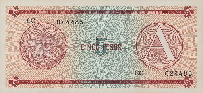 Front of Cuba pFX3: 5 Pesos from 1985