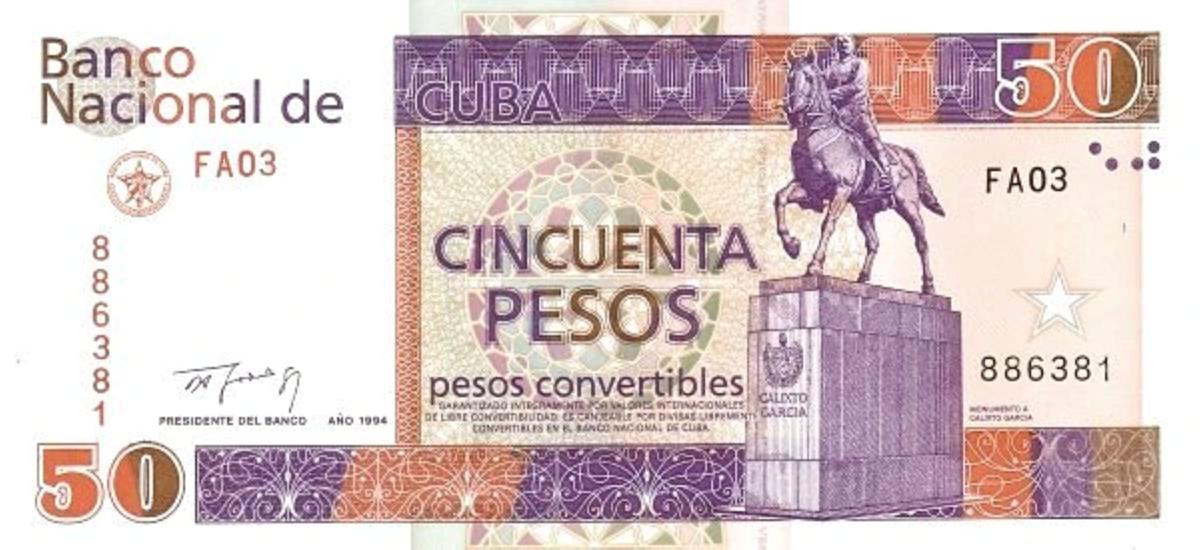 Front of Cuba pFX42: 50 Peso Convertible from 1994