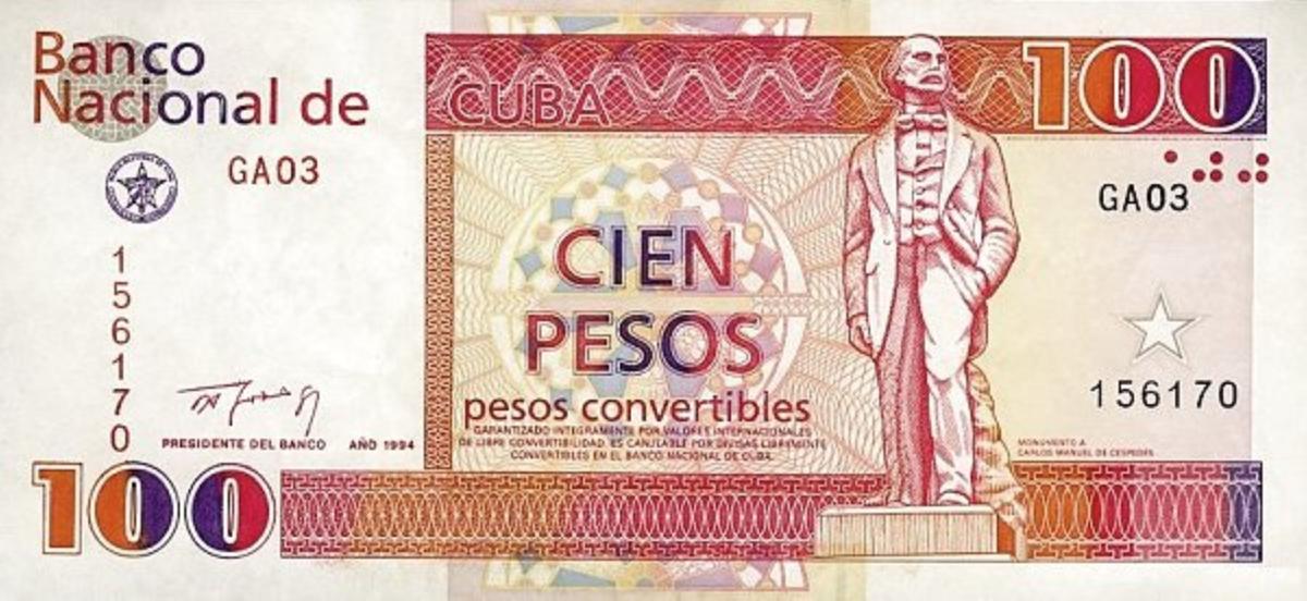 Front of Cuba pFX43: 100 Peso Convertible from 1994