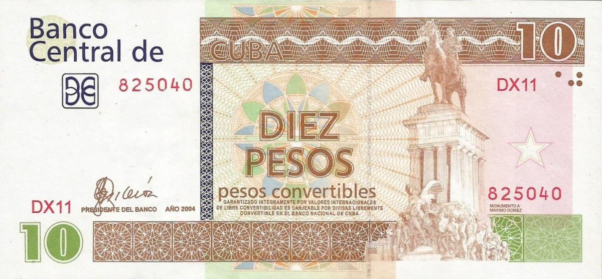 Front of Cuba pFX45: 10 Peso Convertible from 2004