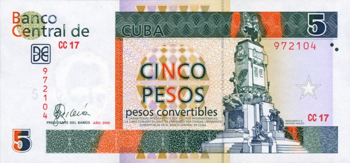 Front of Cuba pFX48: 5 Pesos Convertibles from 2006