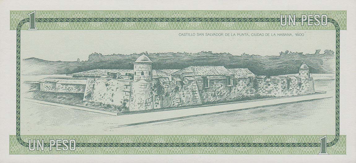 Back of Cuba pFX6: 1 Peso from 1985