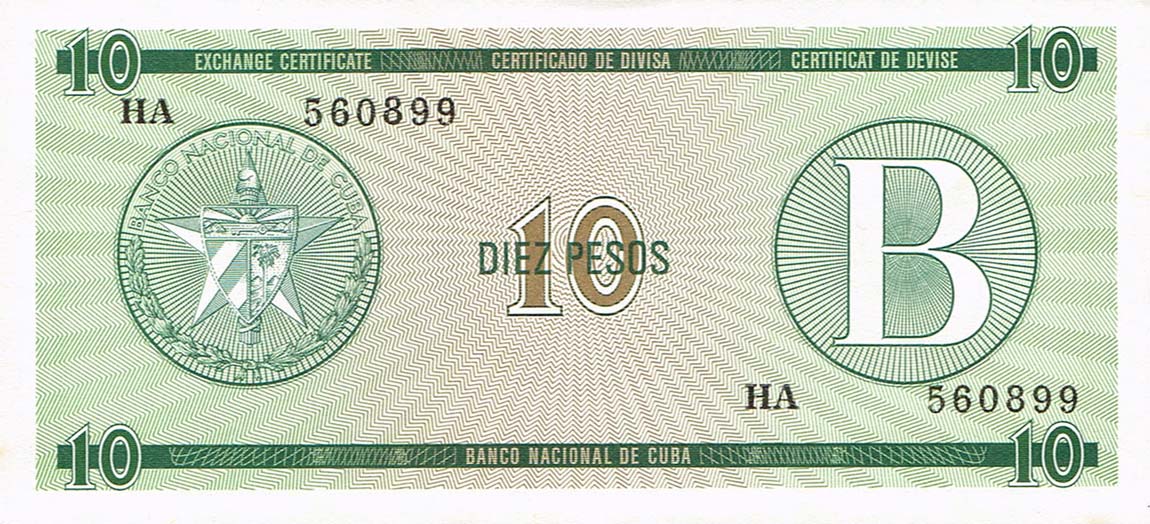Front of Cuba pFX8: 10 Pesos from 1985