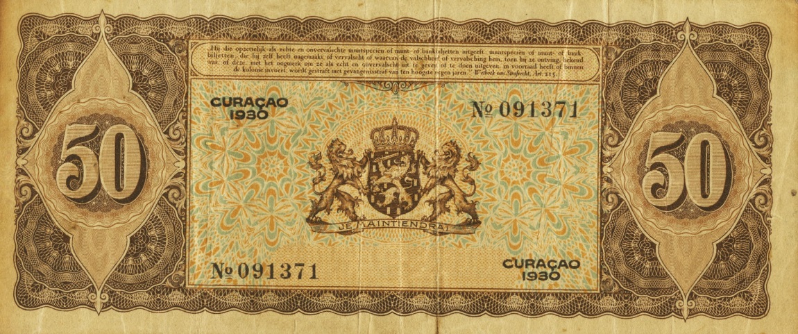 Back of Curacao p18: 50 Gulden from 1930