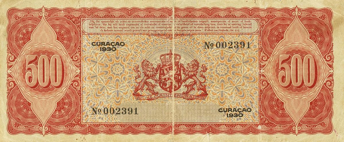 Back of Curacao p21: 500 Gulden from 1930