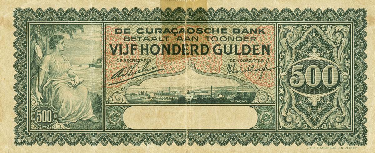 Front of Curacao p21: 500 Gulden from 1930