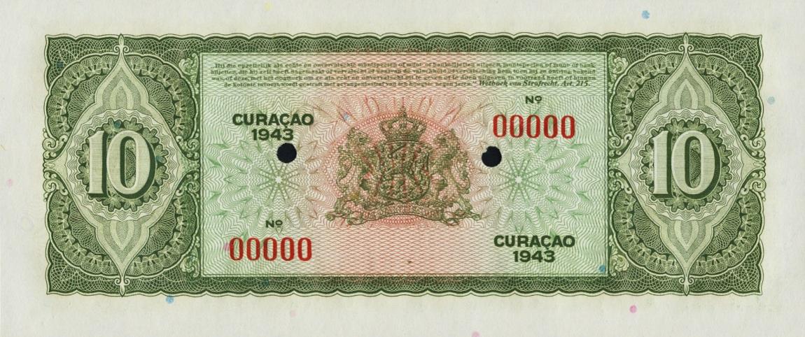 Back of Curacao p26s: 10 Gulden from 1943