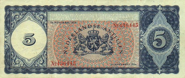 Back of Curacao p38: 5 Gulden from 1954