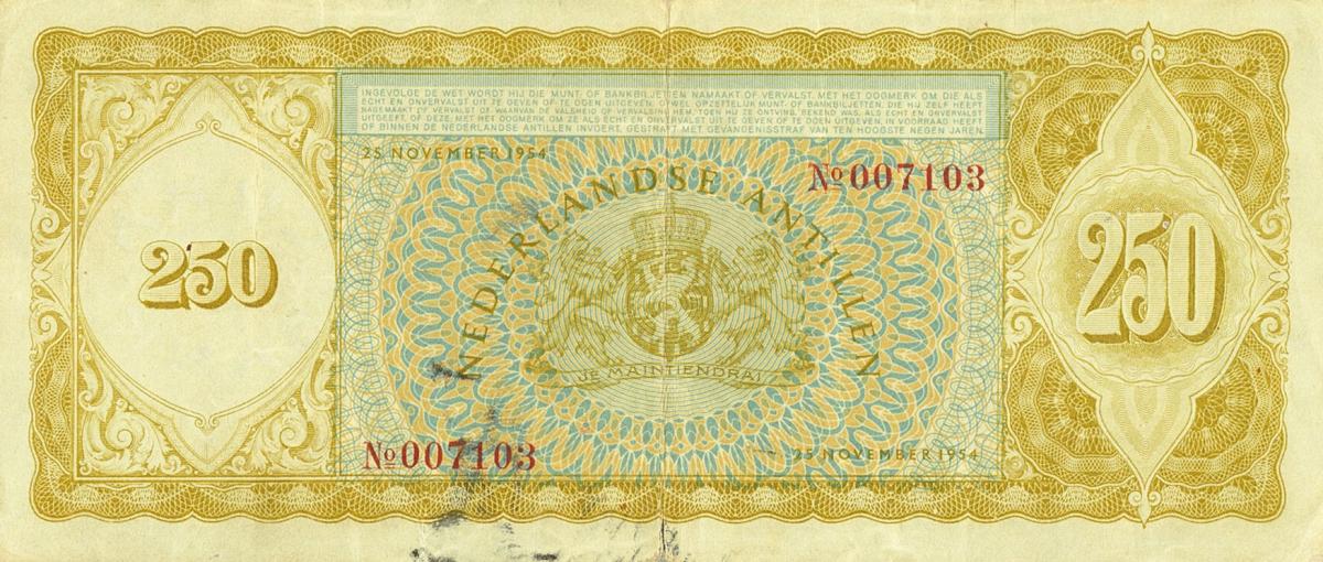 Back of Curacao p43a: 250 Gulden from 1954