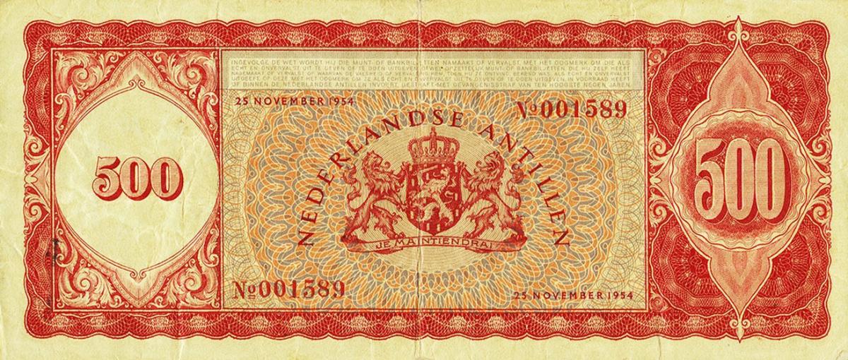 Back of Curacao p44a: 500 Gulden from 1954