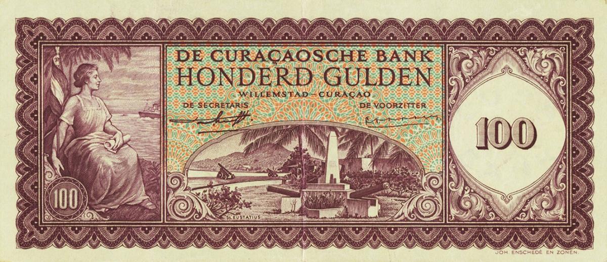 Front of Curacao p49: 100 Gulden from 1958