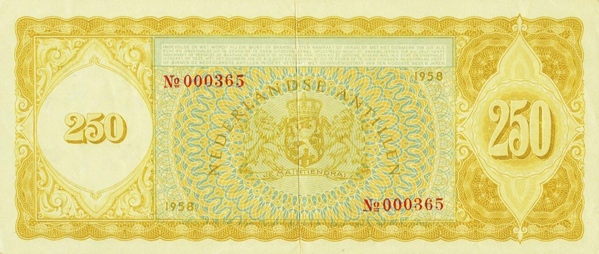 Back of Curacao p50: 250 Gulden from 1958