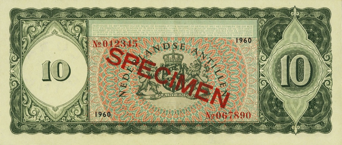 Back of Curacao p52s: 10 Gulden from 1960