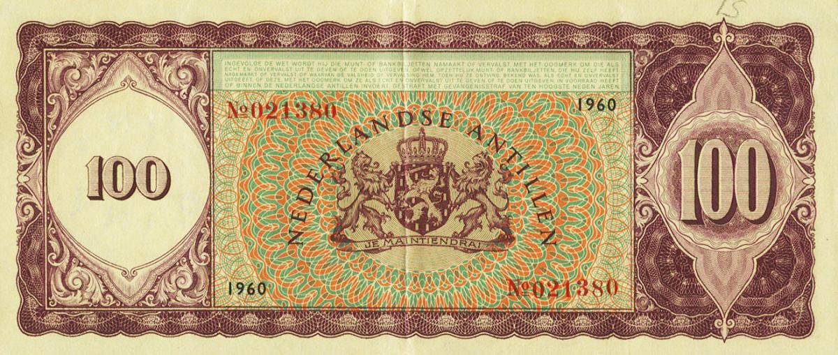Back of Curacao p55a: 100 Gulden from 1960