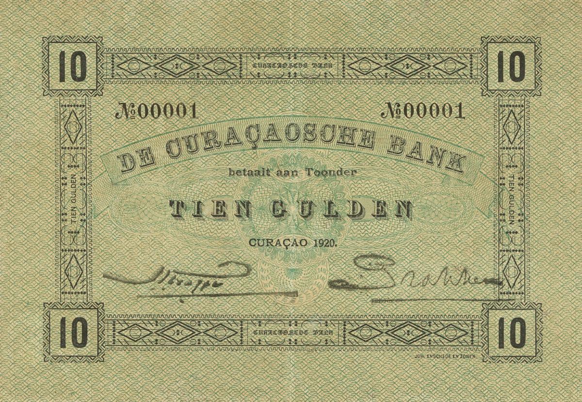 Front of Curacao p7G: 10 Gulden from 1920
