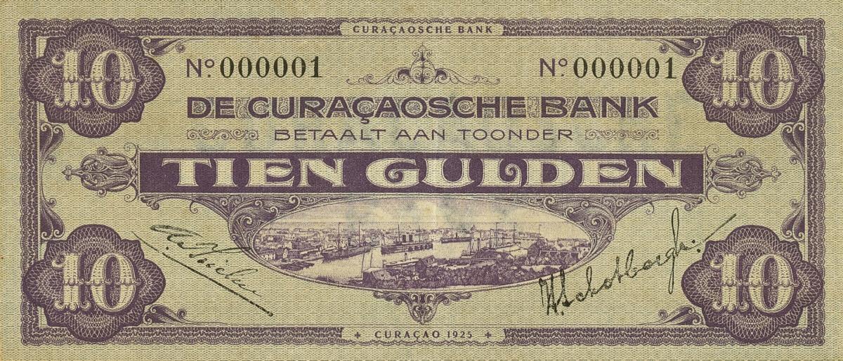 Front of Curacao p9: 10 Gulden from 1925