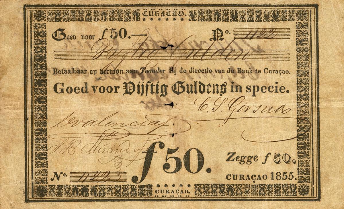 Front of Curacao pA14: 50 Gulden from 1855