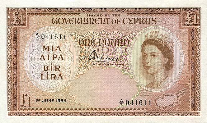 Front of Cyprus p35a: 1 Pound from 1955