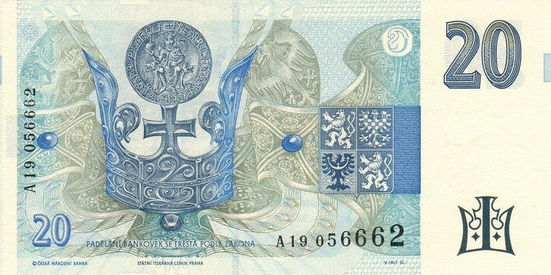 Back of Czech Republic p10a: 20 Korun from 1994