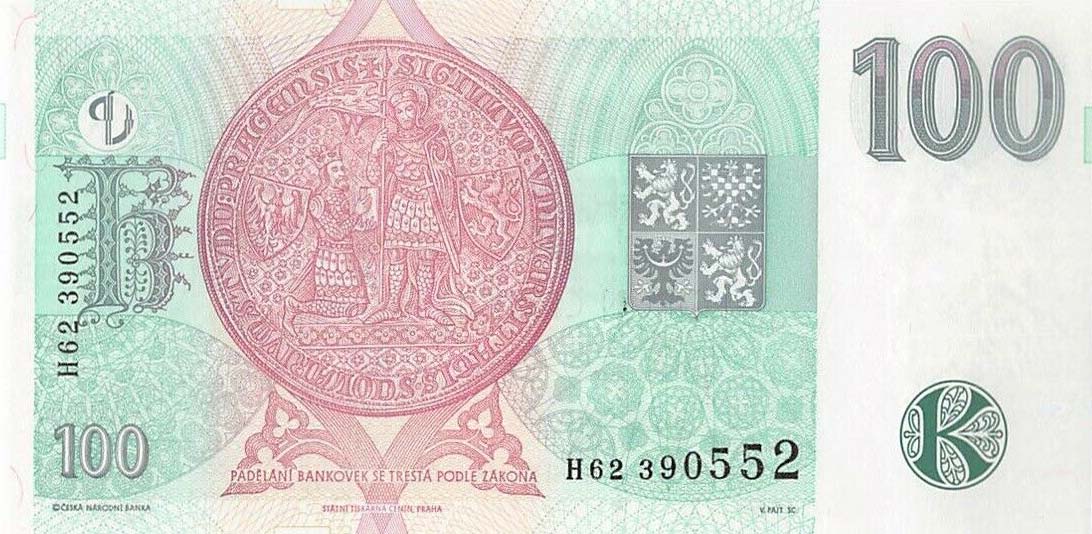 Back of Czech Republic p18f: 100 Korun from 1997