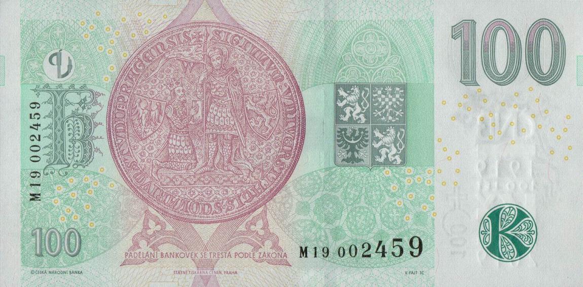 Back of Czech Republic p32: 100 Korun from 2019