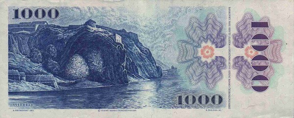 Back of Czech Republic p3c: 1000 Korun from 1993