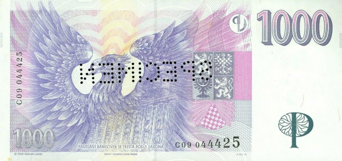 Back of Czech Republic p15s: 1000 Korun from 1996