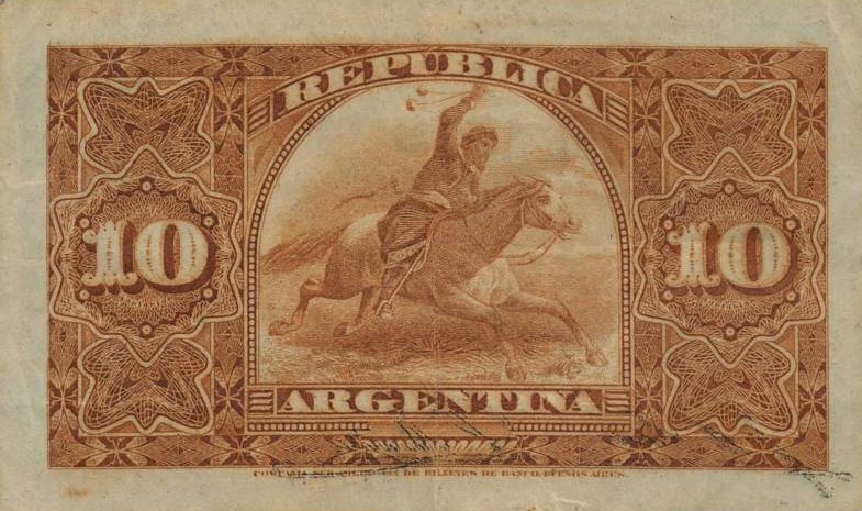 Back of Argentina p210: 10 Centavos from 1891
