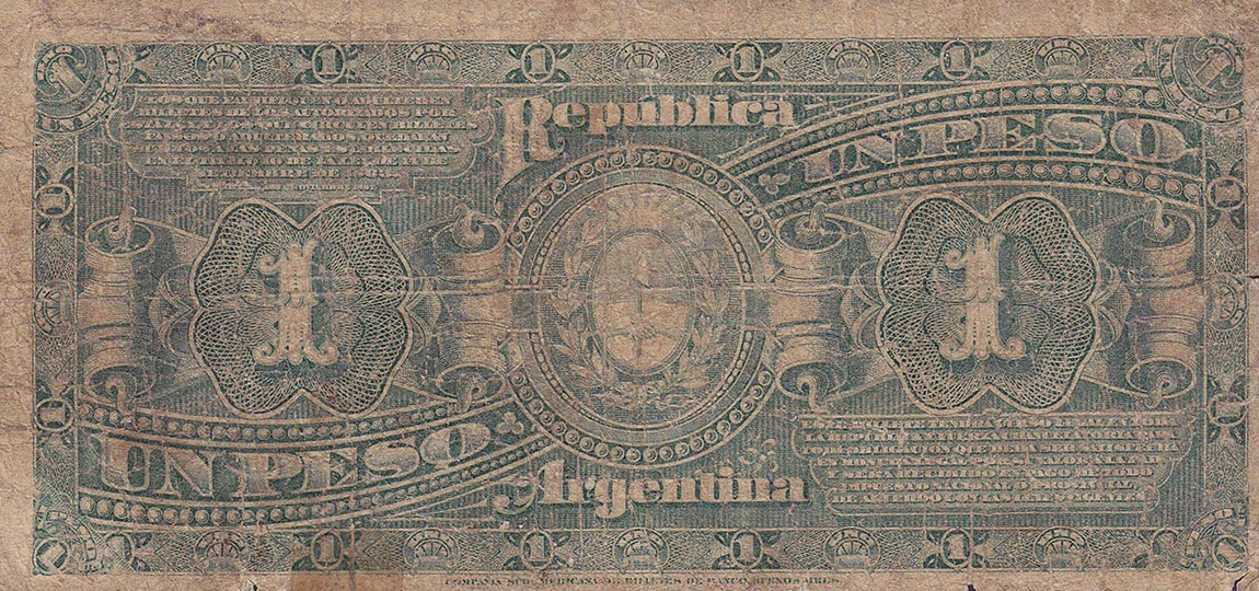 Back of Argentina p218a: 1 Peso from 1895