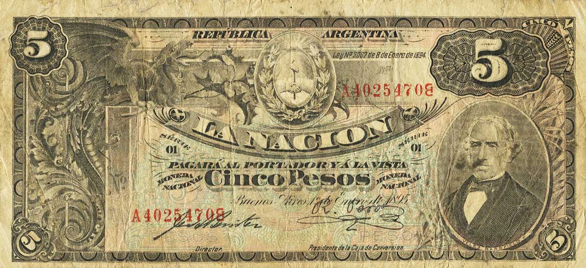 Front of Argentina p220a: 5 Pesos from 1895