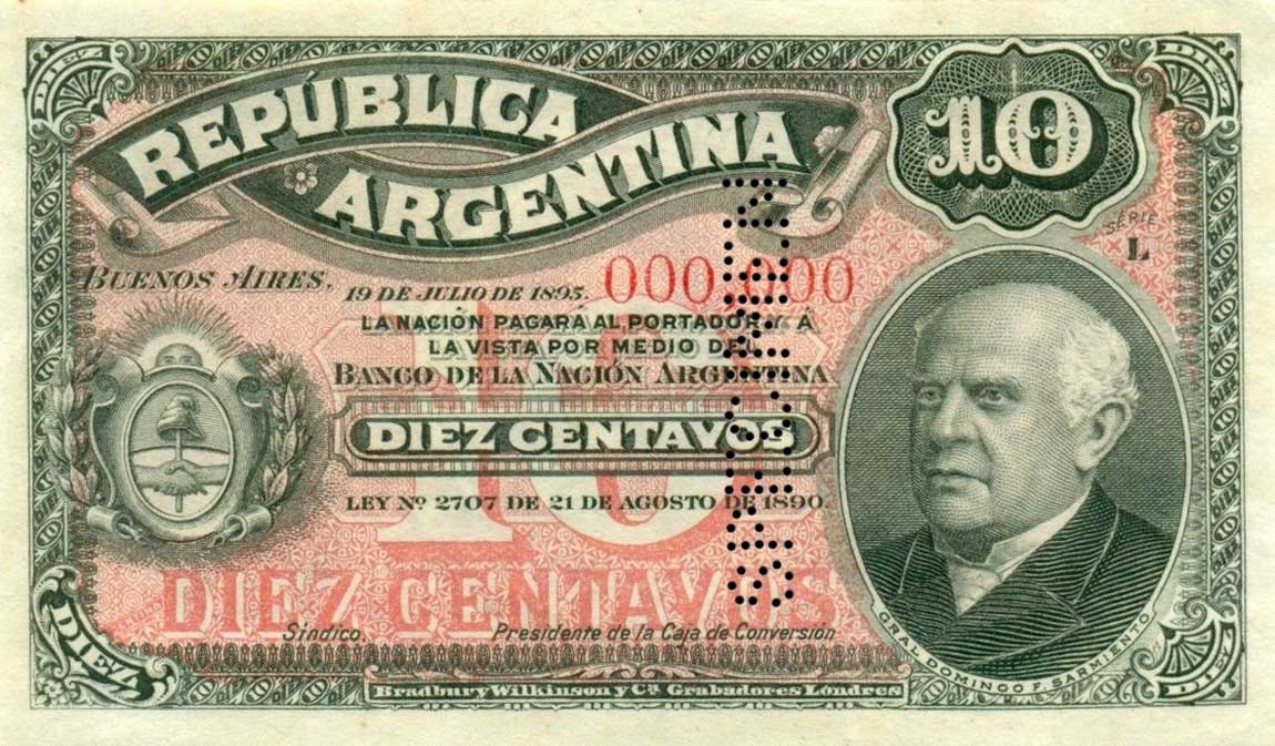 Front of Argentina p228s: 10 Centavos from 1895