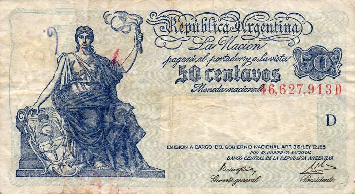Front of Argentina p250a: 50 Centavos from 1942