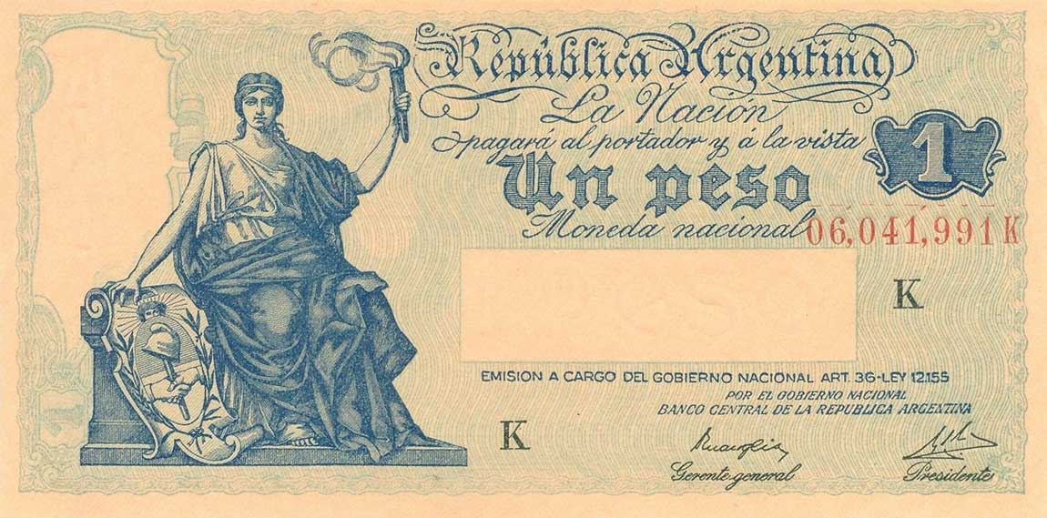 Front of Argentina p251d: 1 Peso from 1935