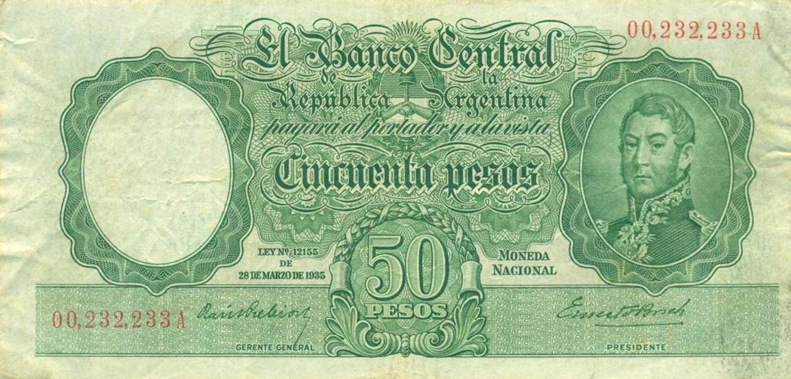 Front of Argentina p266a: 50 Pesos from 1942