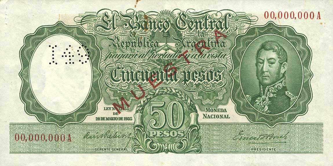 Front of Argentina p266s: 50 Pesos from 1942