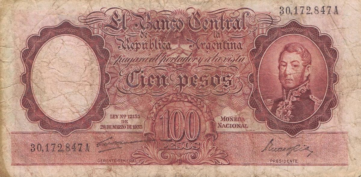 Front of Argentina p267a: 100 Pesos from 1943